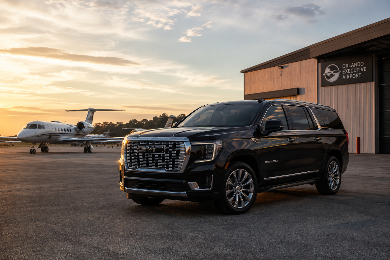 Black GMC Yukon Denali XL at Orlando Executive Airport